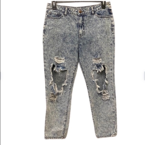 Forever 21 High Rise AcidWash Destroyed Jean 33x25 - Picture 1 of 8
